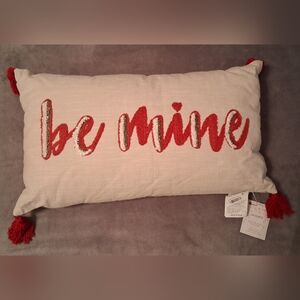 Be Mine Accent Pillow with Red and White Design